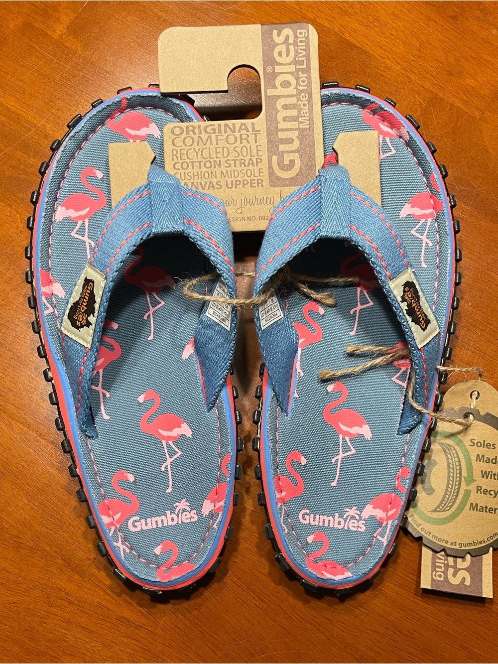 Women's Gumbies Islander Blue Flamingo Canvas Flip Flop Sandals